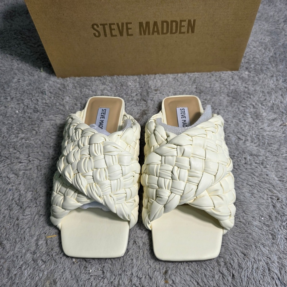 Steve Madden Marina Sandals Off-White Woven Padded Slides Womens 6‎ New